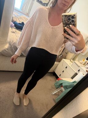 Altar'd State Blush Pink Chunky V-Neck Cropped Sweater